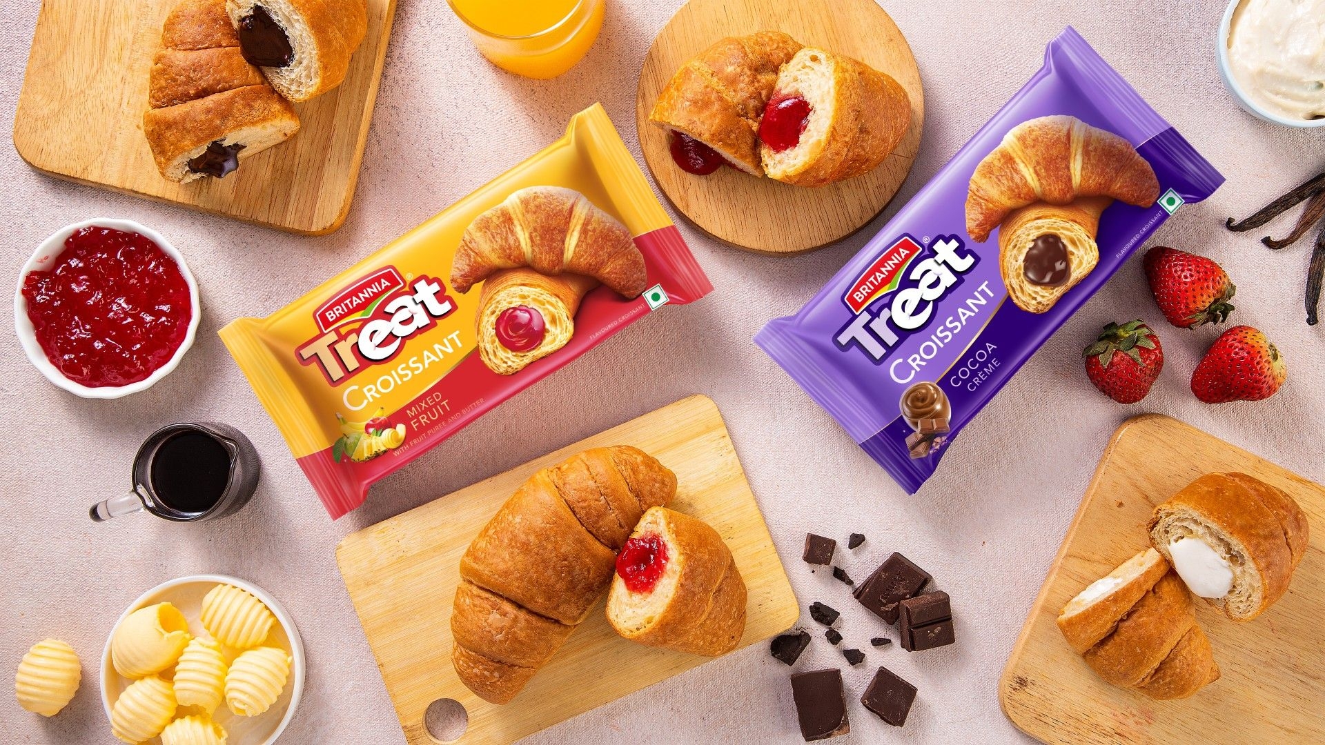 Britannia Treat Croissant Mixed Fruit and Cocoa Creme Flavour