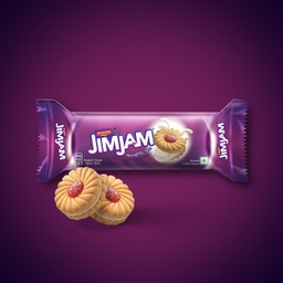 Britannia Jim Jam Vanilla Creme Sandwiched Between Two Crispy Biscuits